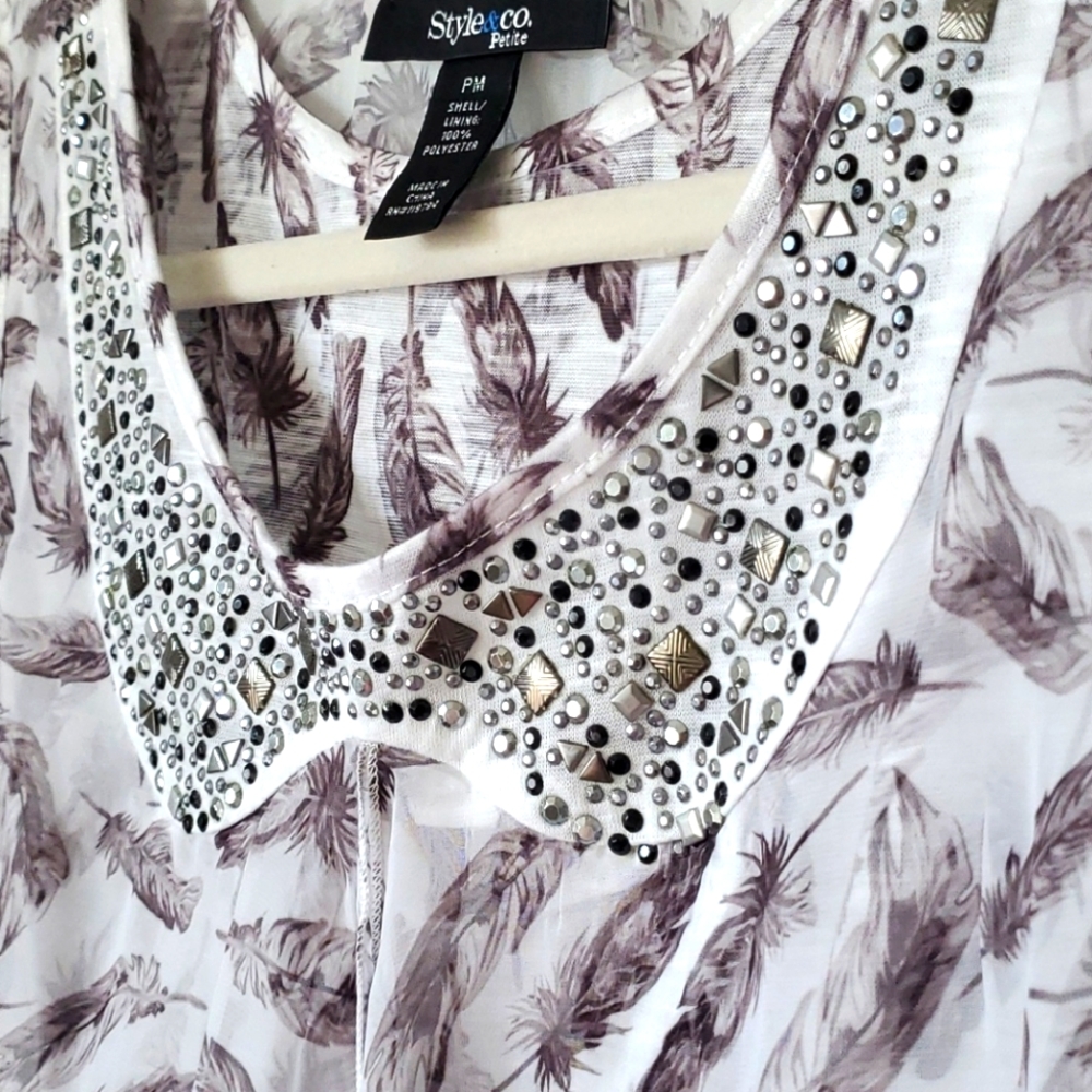 Style & Co White & Grey Sleeveless Top PM